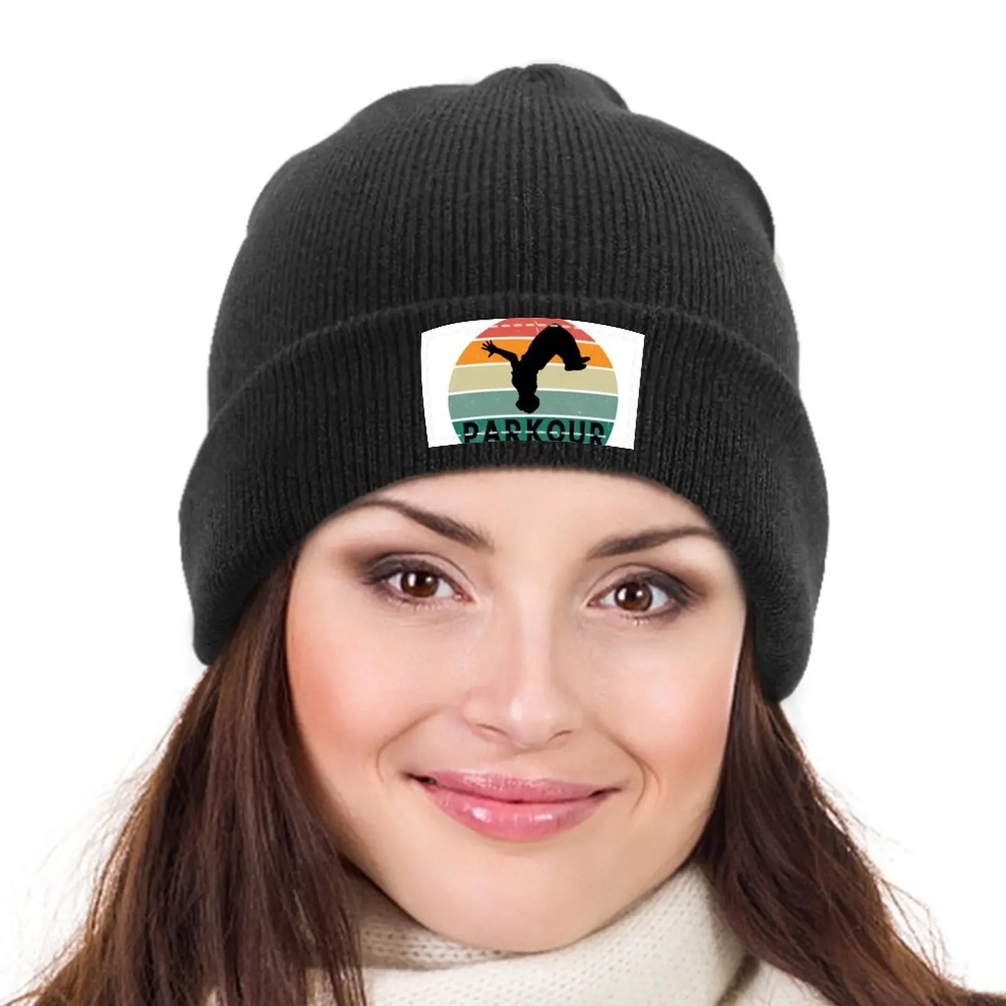 Unisex Knitted Hat with Parkour Drawing Label