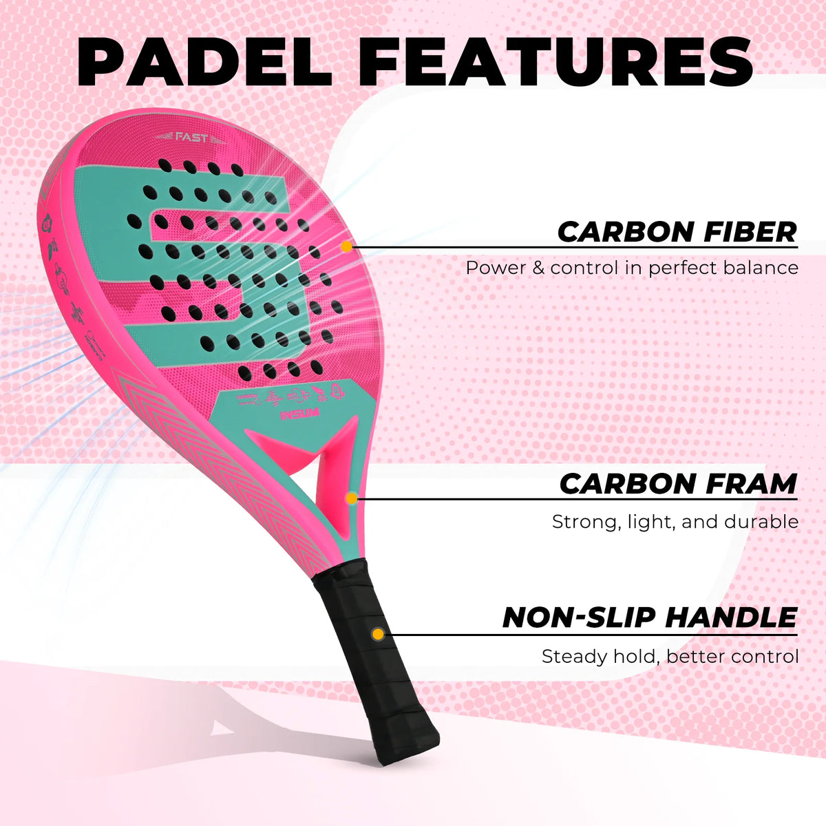 Pala de pádel de fibra de carbono – Núcleo EVA memory foam, ligera