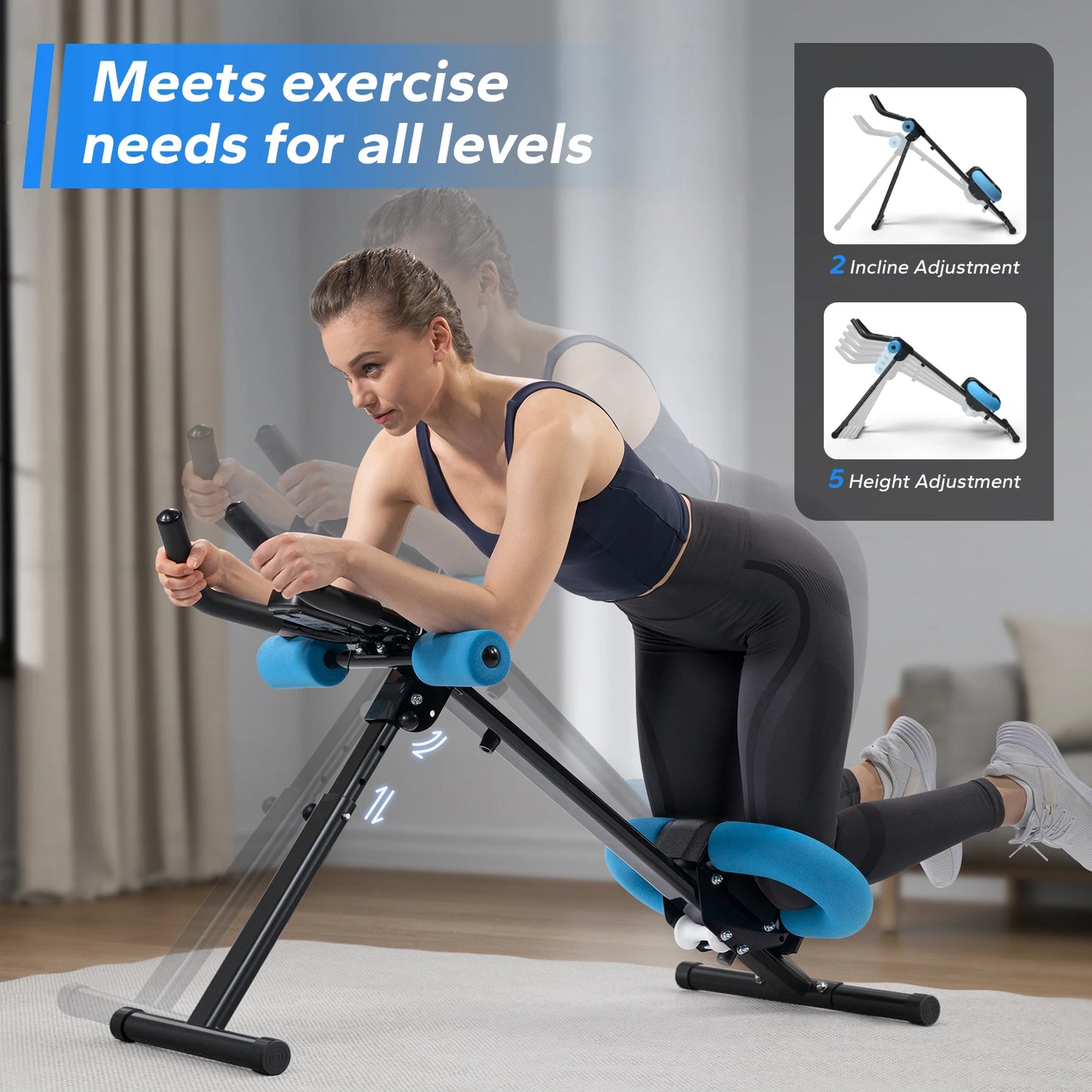 Adjustable Foldable Abdominal Machine with Knee Protection | Core Fitness Trainer for Home or Gym