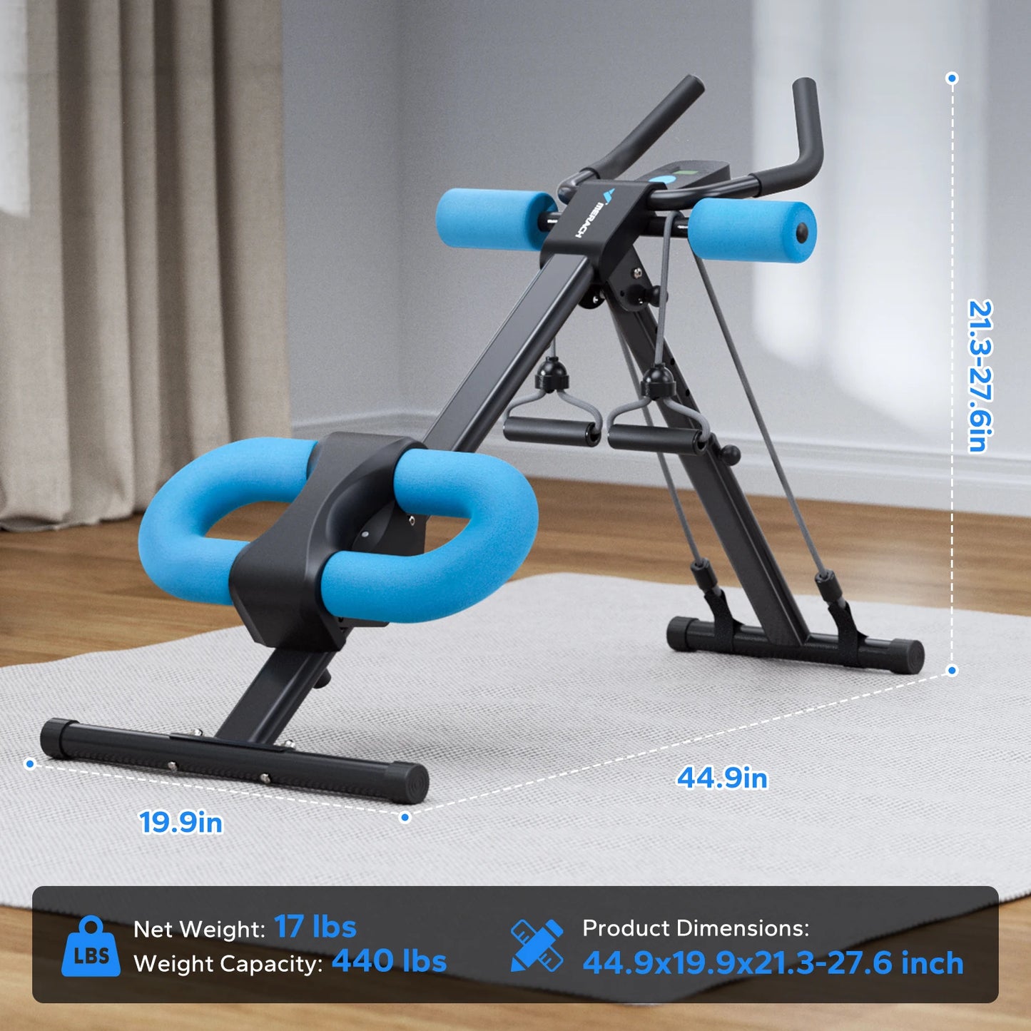 Adjustable Foldable Abdominal Machine with Knee Protection | Core Fitness Trainer for Home or Gym