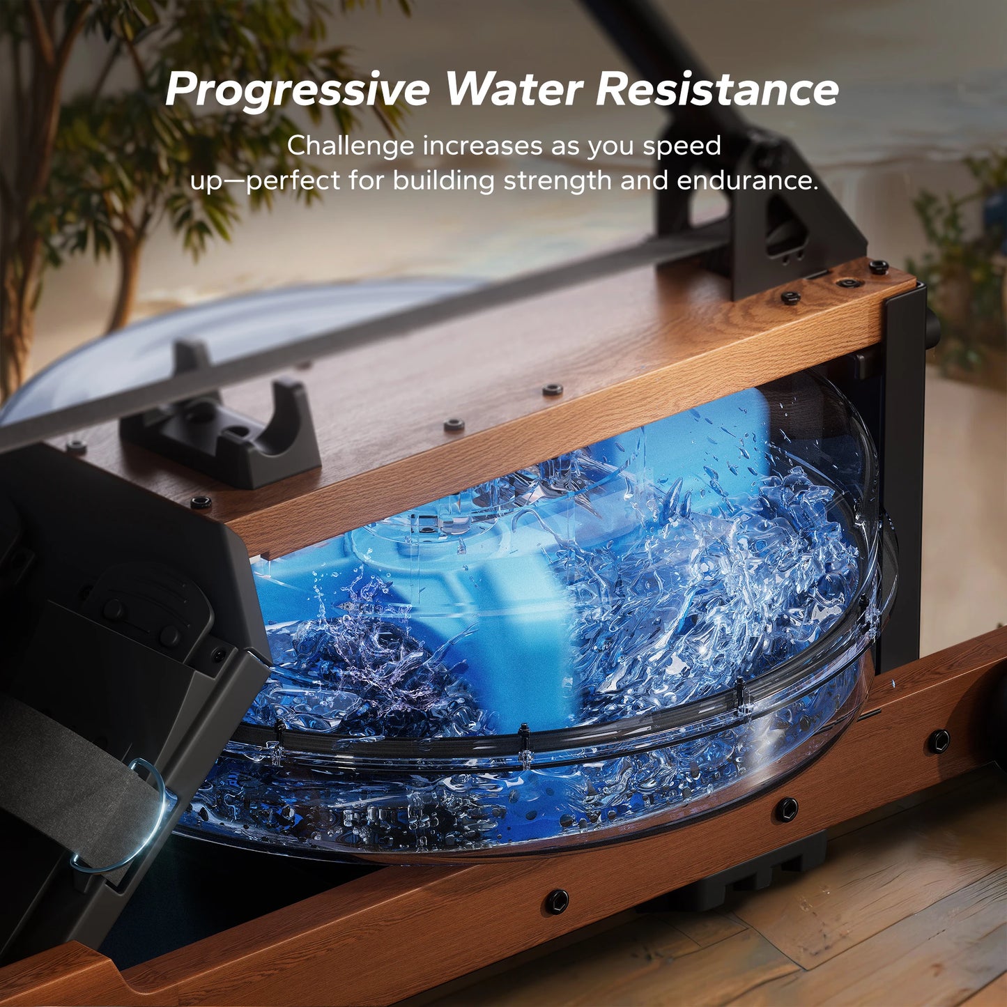 Solid Wood Foldable Water Rowing Machine | 400 lbs Capacity | LCD Display & Bluetooth | 180° Vertical Storage