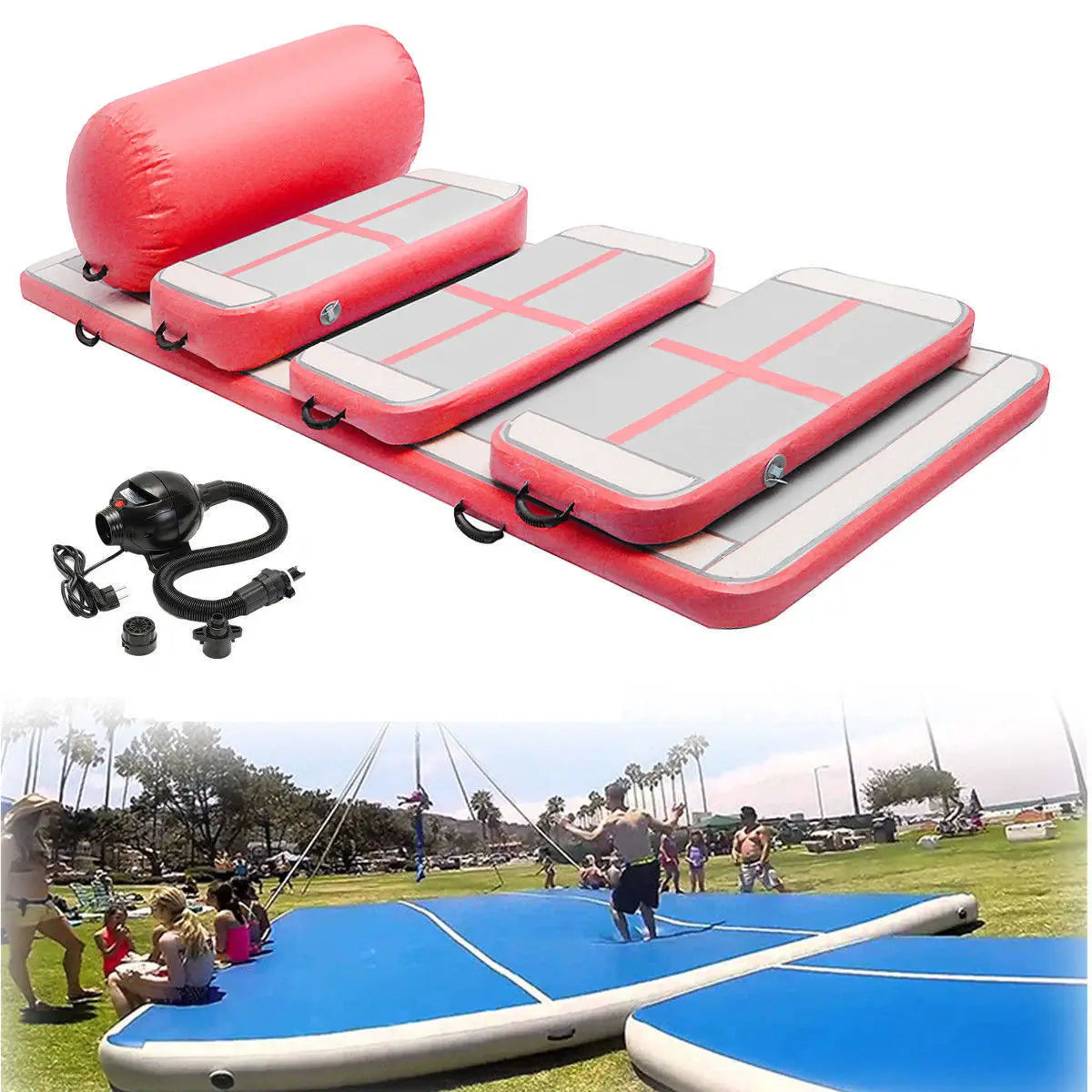 Set 6 Pieces Inflatable Air Track Gymnastic Mats with Pump