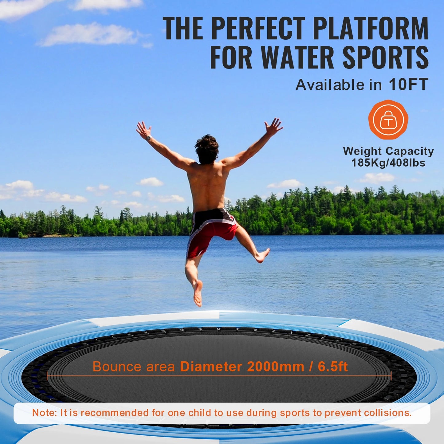 10FT Inflatable Water Trampoline – Recreational Floating Platform for Kids and Adults | With 600W Air Pump