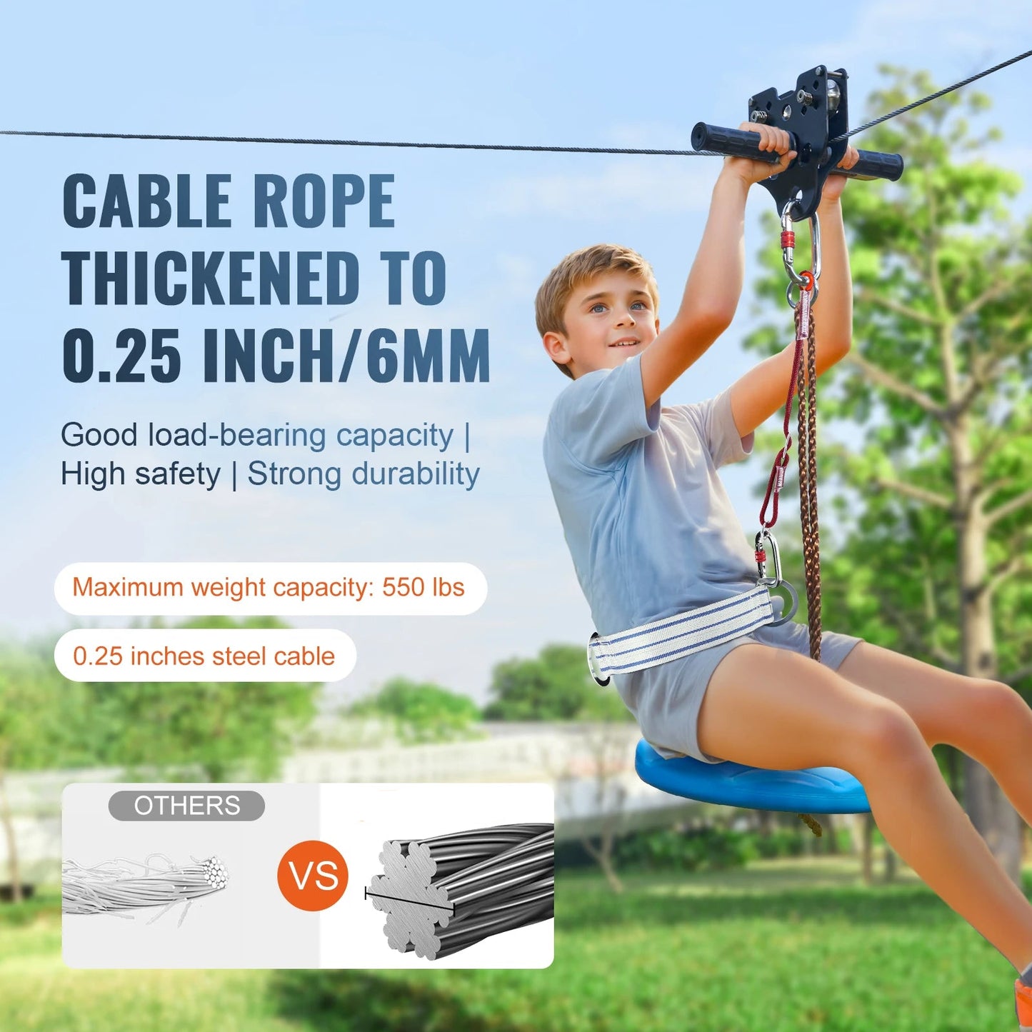 60/80/100/120 FT 🚀 Backyard Zipline Kit – Adventure at Home!