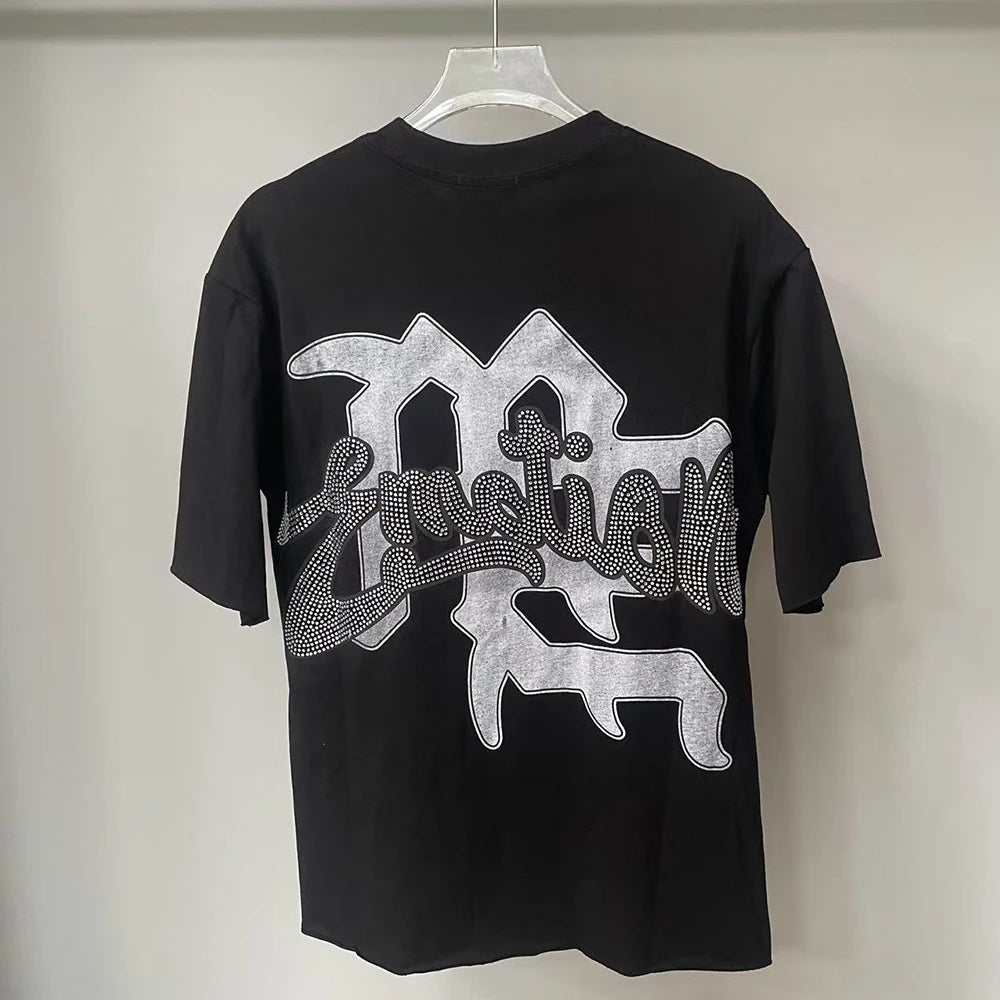 Camisetas oversize en blanco y negro con letras brillantes – Unisex, ropa urbana, 100 % algodón