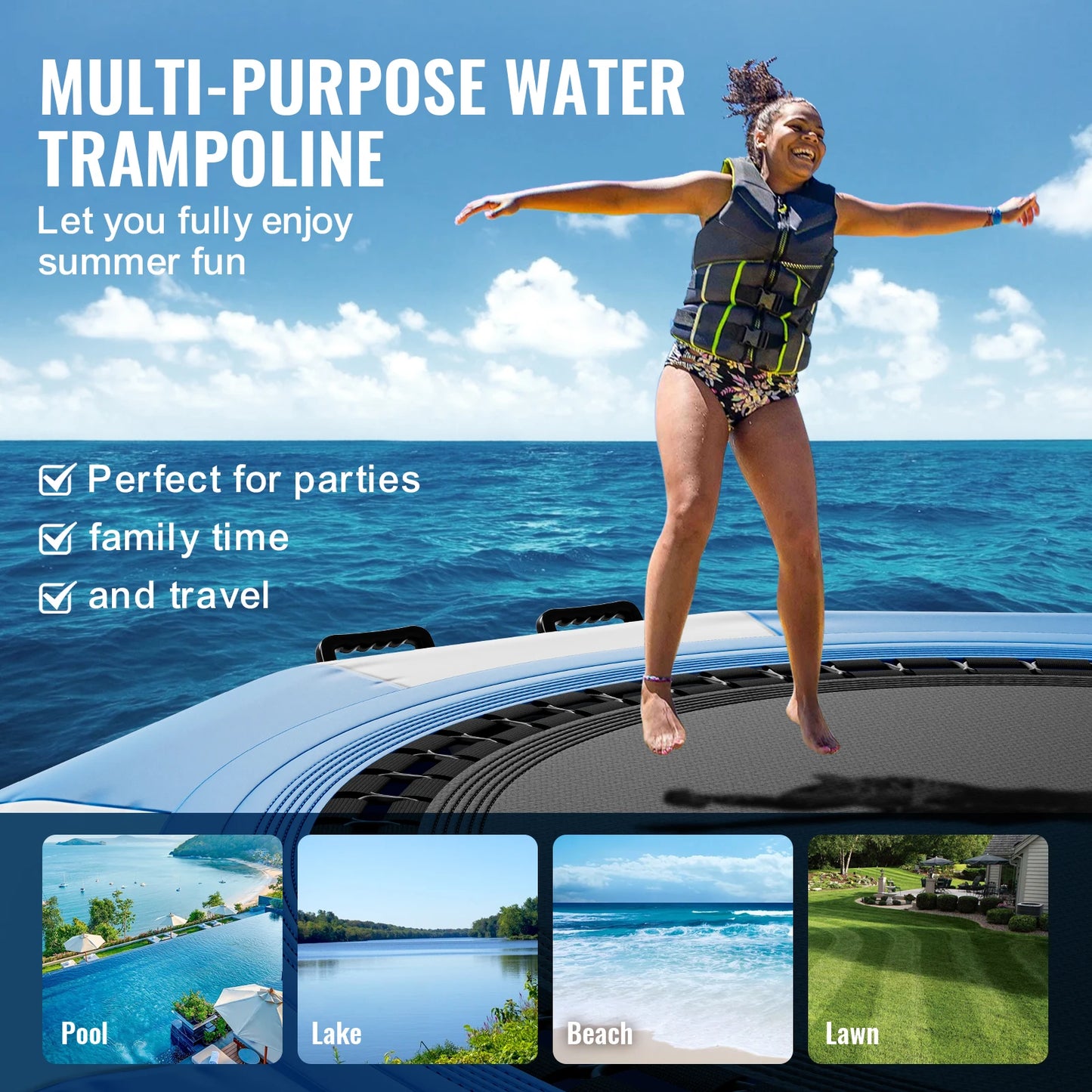10FT Inflatable Water Trampoline – Recreational Floating Platform for Kids and Adults | With 600W Air Pump
