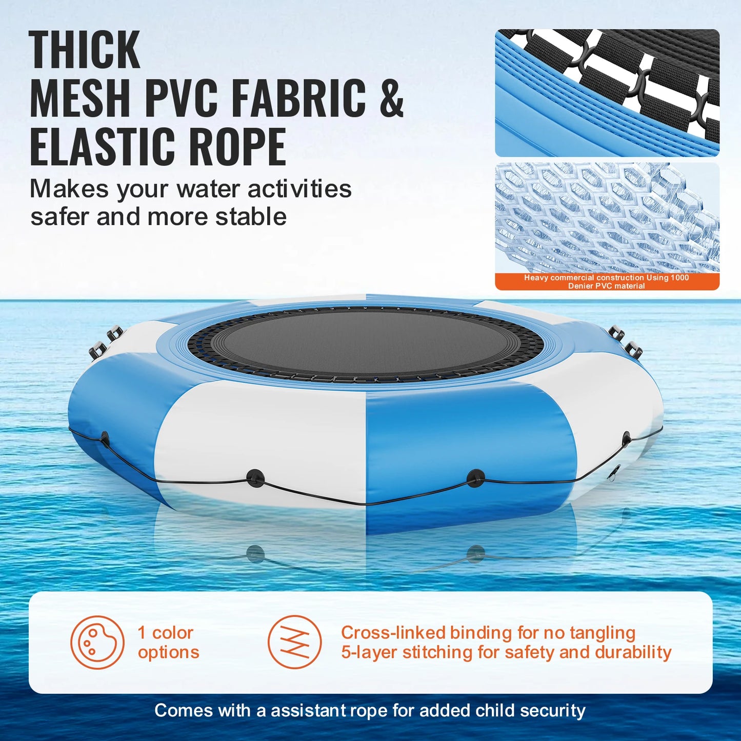 10FT Inflatable Water Trampoline – Recreational Floating Platform for Kids and Adults | With 600W Air Pump