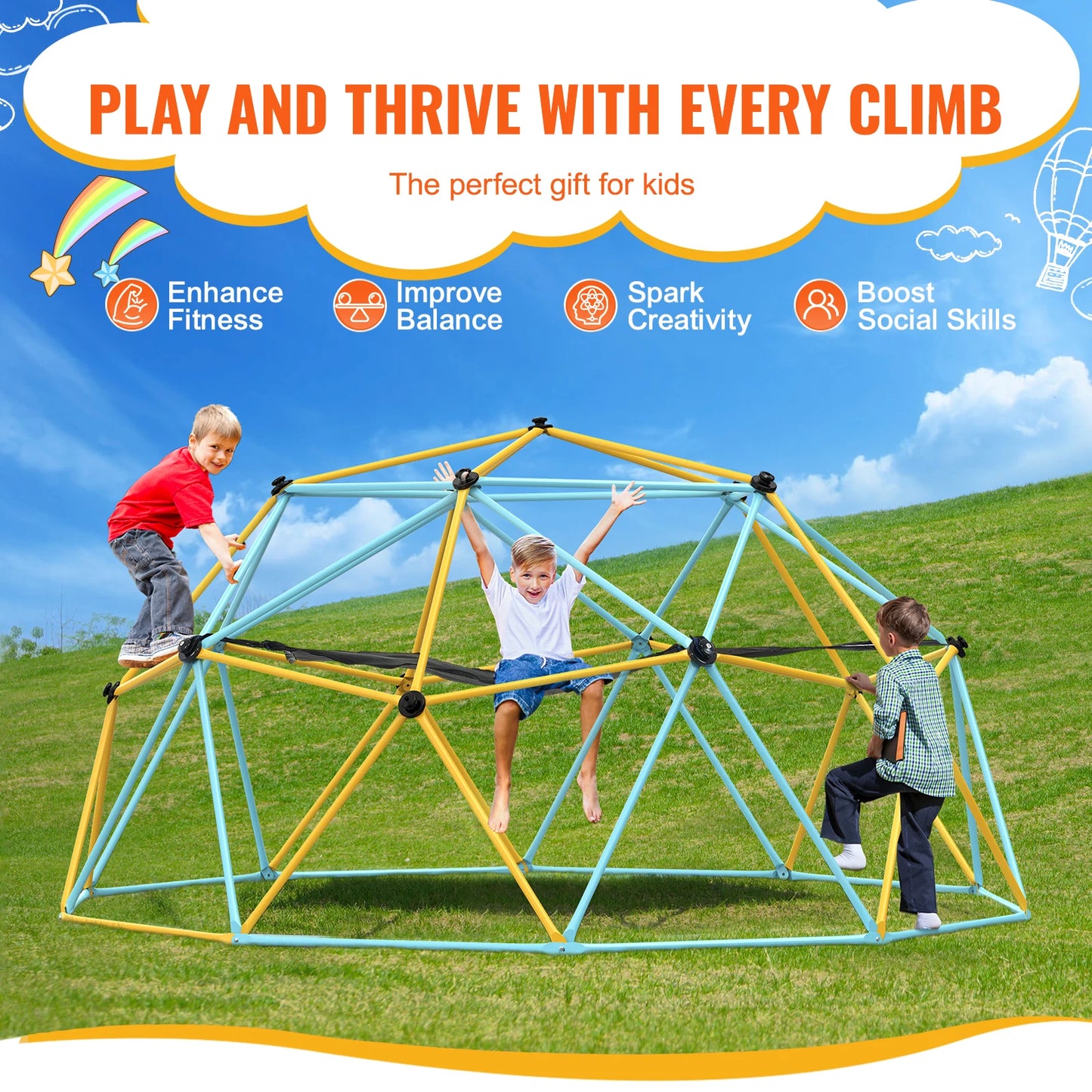 Climbing Dome for Kids with Swing and Hammock – 6/8/10/12FT Outdoor Playground