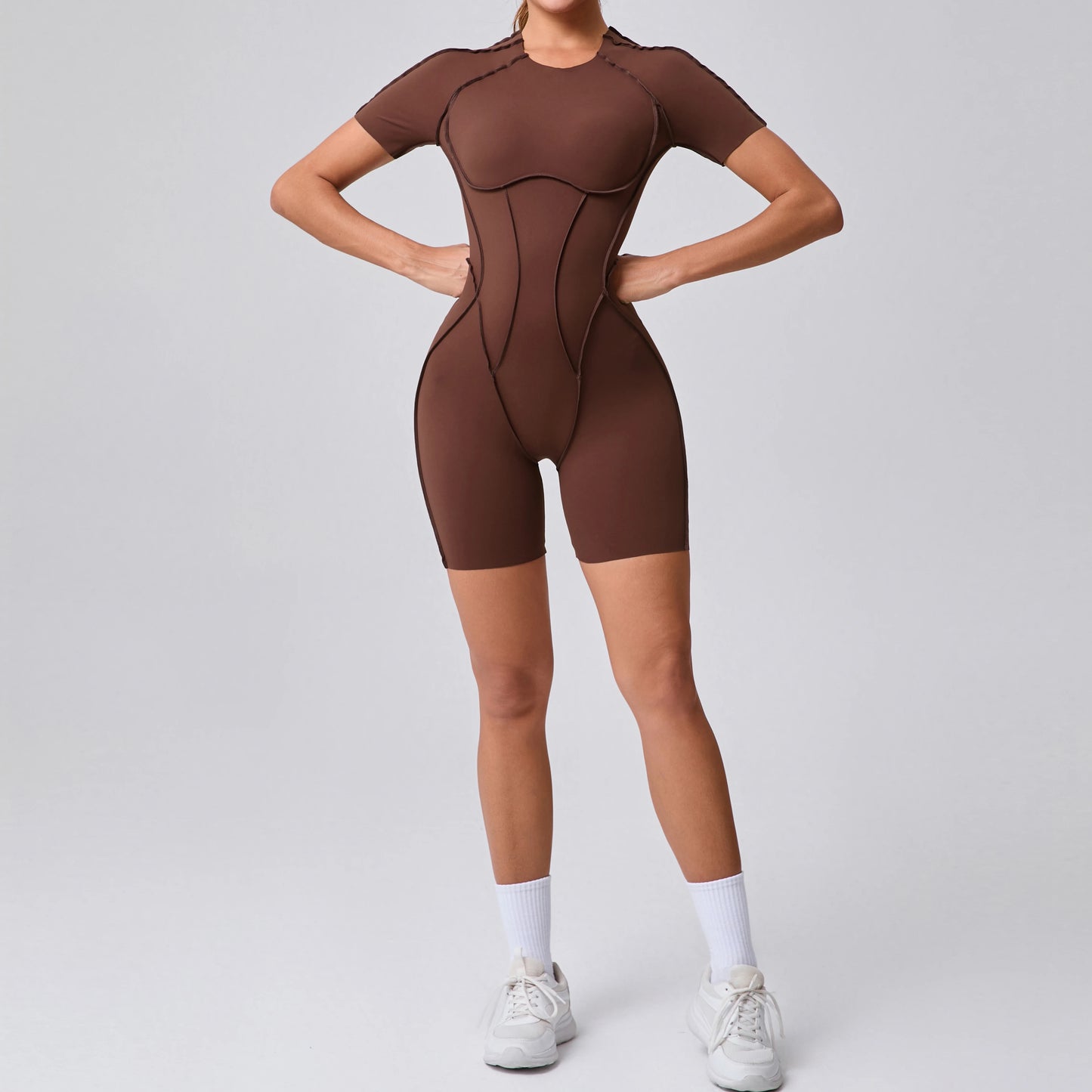 Women's Gym Playsuit – Backless Fitness & Yoga with Ruched Detail