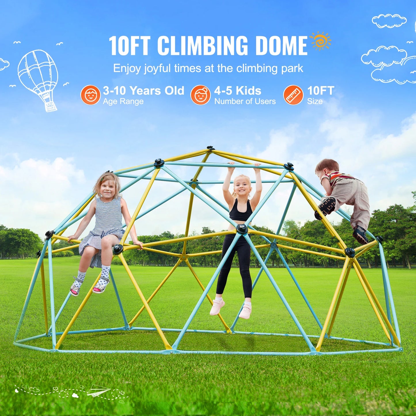 Climbing Dome for Kids with Swing and Hammock – 6/8/10/12FT Outdoor Playground