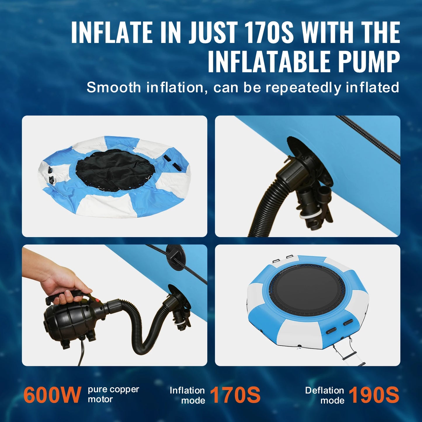 10FT Inflatable Water Trampoline – Recreational Floating Platform for Kids and Adults | With 600W Air Pump