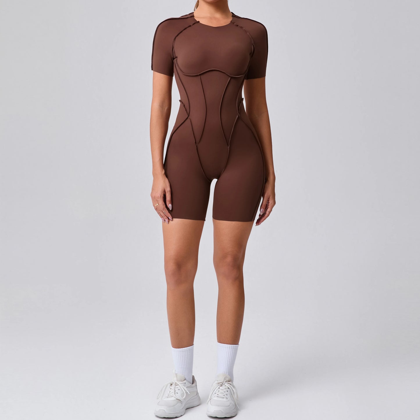 Women's Gym Playsuit – Backless Fitness & Yoga with Ruched Detail