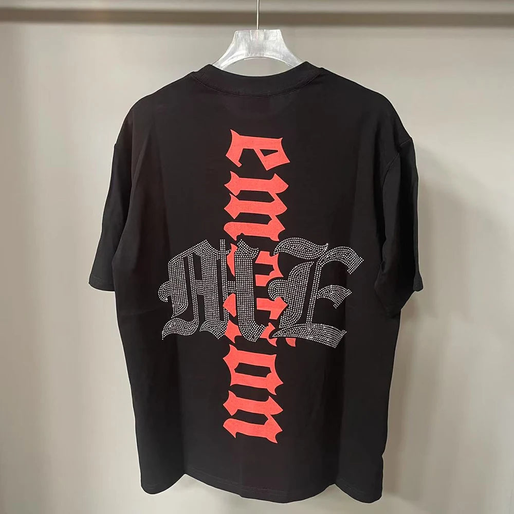 Camisetas oversize en blanco y negro con letras brillantes – Unisex, ropa urbana, 100 % algodón