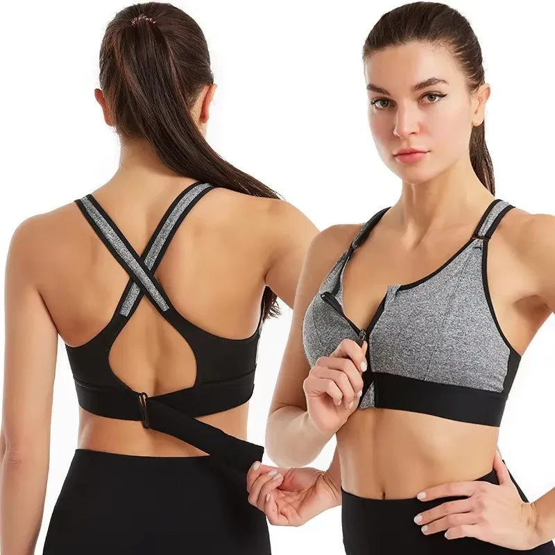 Women's Front-Zip Sports Bra – Slim-Fit Fitness and Yoga Crop Top