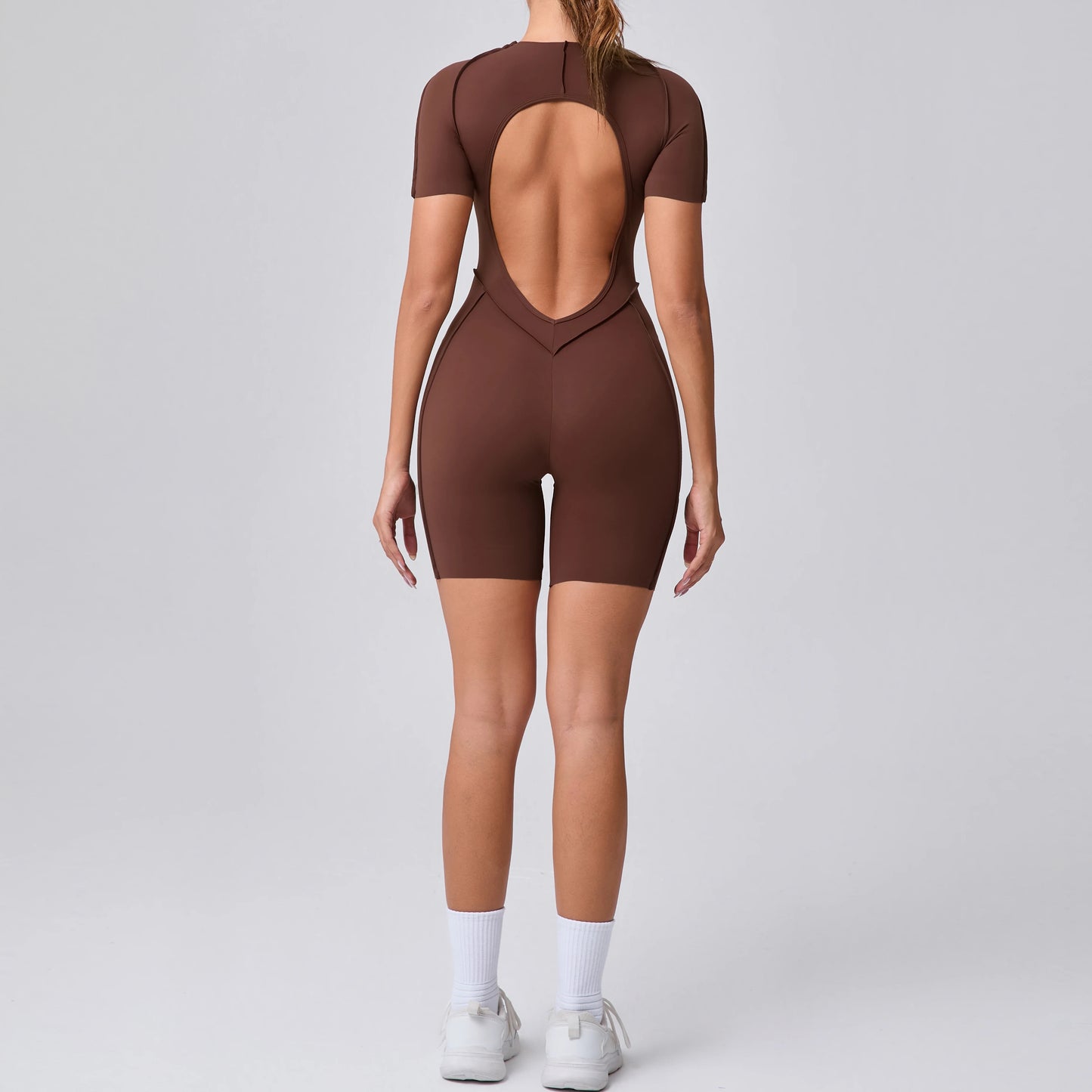 Women's Gym Playsuit – Backless Fitness & Yoga with Ruched Detail