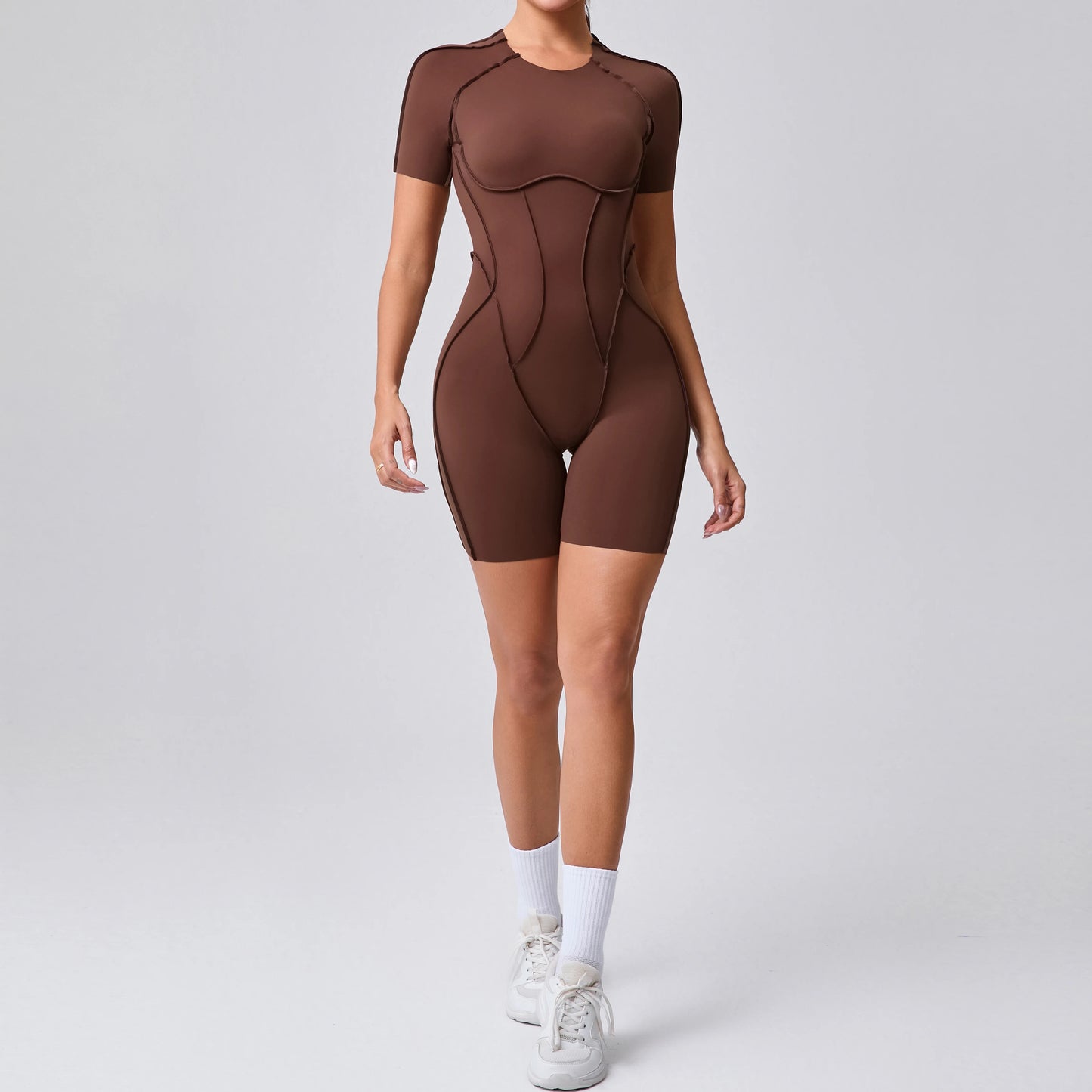 Women's Gym Playsuit – Backless Fitness & Yoga with Ruched Detail