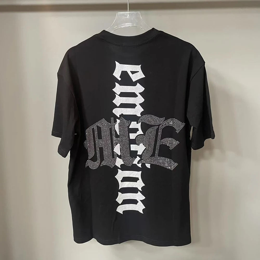 Camisetas oversize en blanco y negro con letras brillantes – Unisex, ropa urbana, 100 % algodón