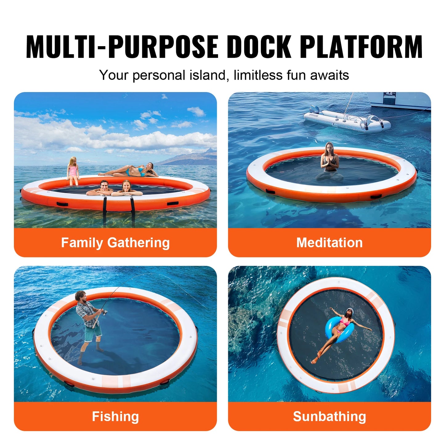 10x8FT Inflatable Floating Platform with Removable Ladder and Carry Bag | Non-Slip Water Island