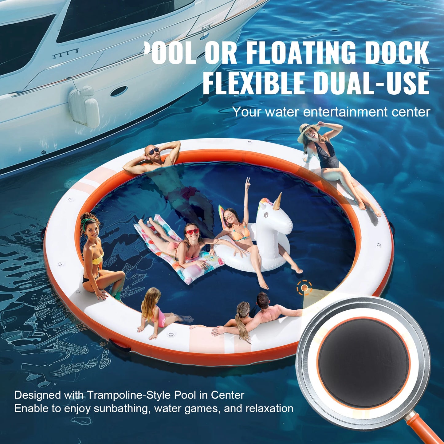 10x8FT Inflatable Floating Platform with Removable Ladder and Carry Bag | Non-Slip Water Island