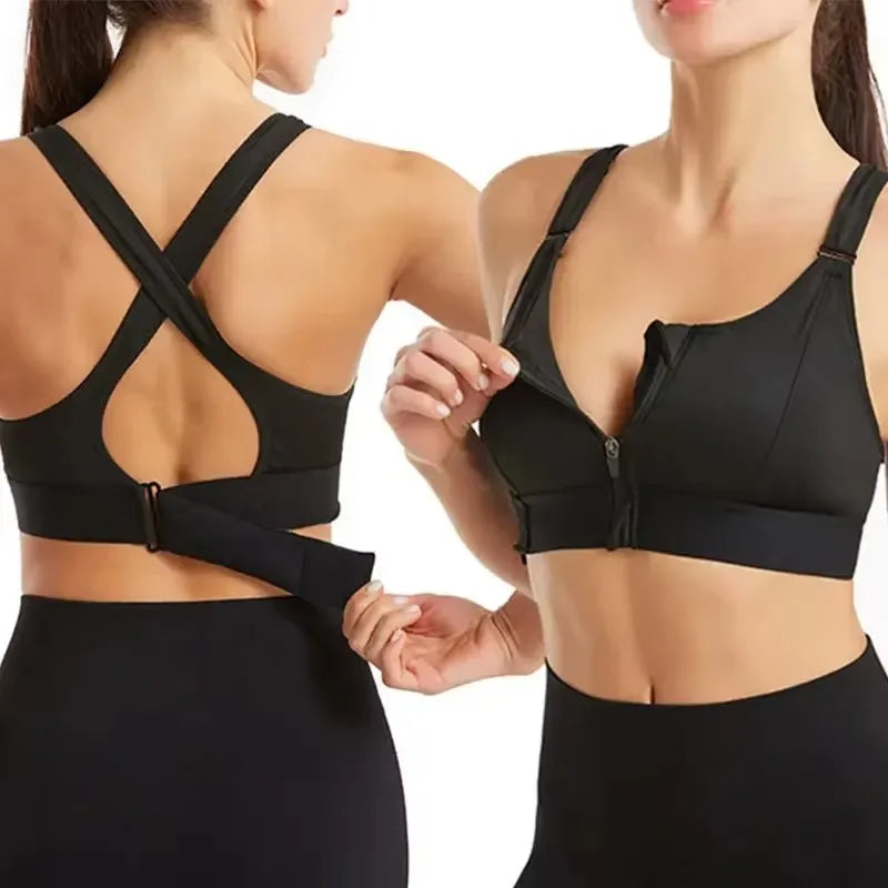 Women's Front-Zip Sports Bra – Slim-Fit Fitness and Yoga Crop Top