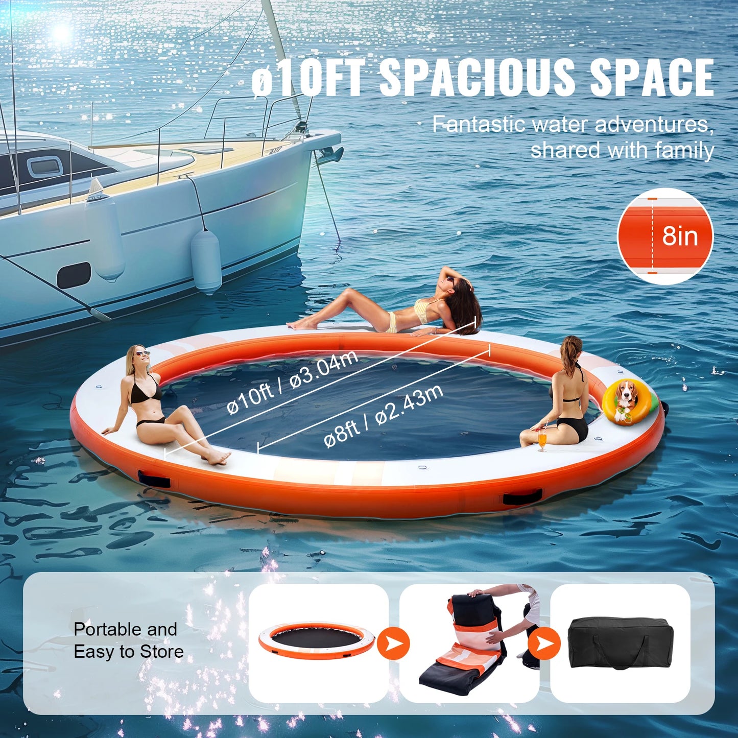 10x8FT Inflatable Floating Platform with Removable Ladder and Carry Bag | Non-Slip Water Island