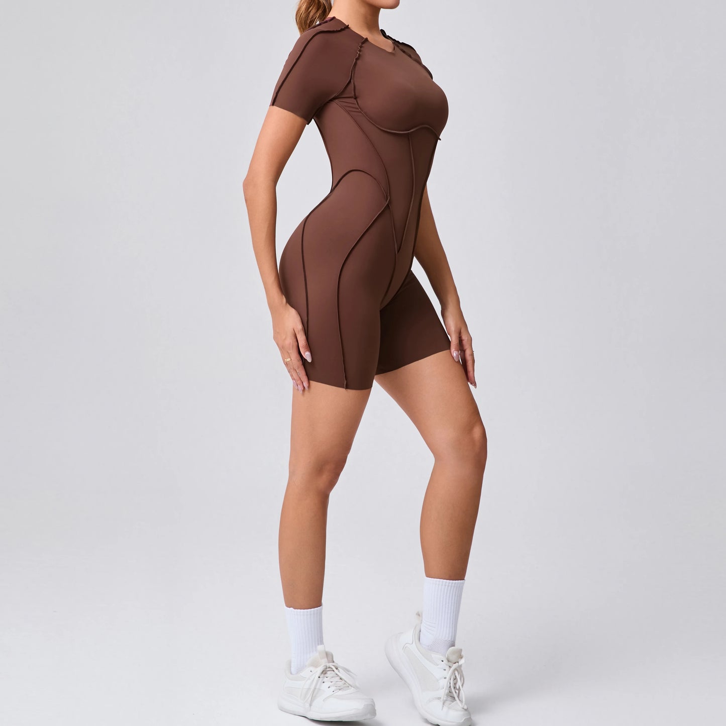 Women's Gym Playsuit – Backless Fitness & Yoga with Ruched Detail
