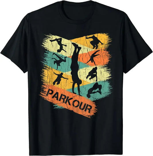 Vintage style distressed retro parkour silhouette short sleeve t-shirt