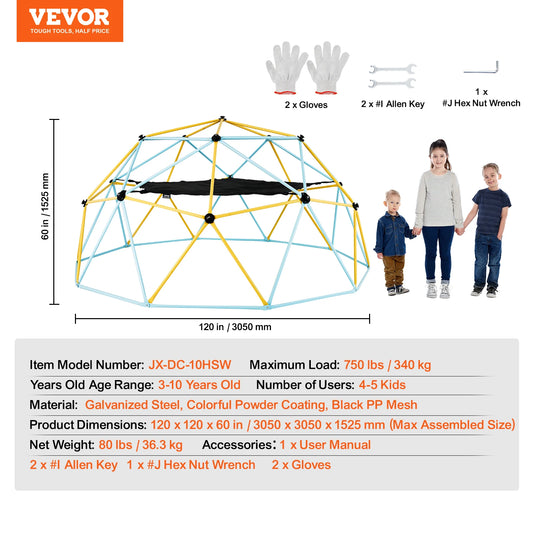 Climbing Dome for Kids with Swing and Hammock – 6/8/10/12FT Outdoor Playground