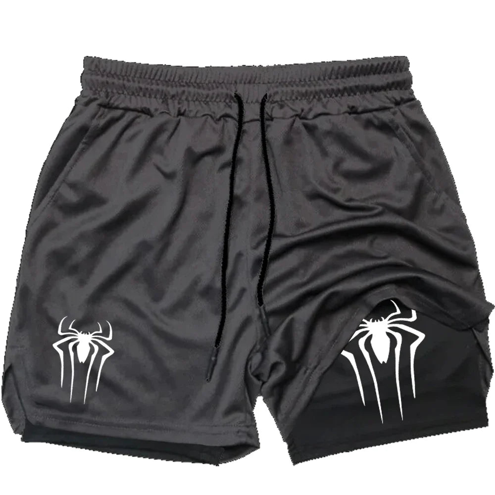 Men's 2-in-1 Compression Sports Shorts Spider Print – Performance and Style in Every Move