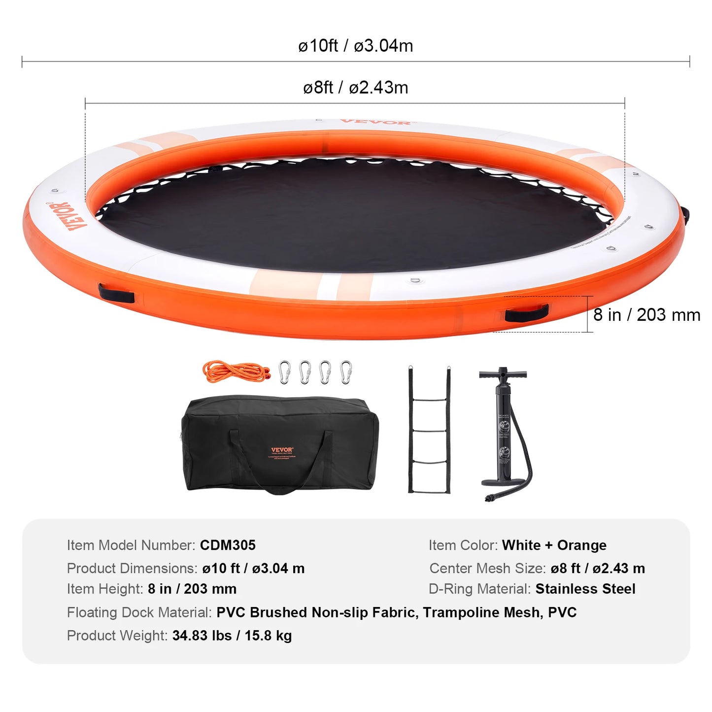10x8FT Inflatable Floating Platform with Removable Ladder and Carry Bag | Non-Slip Water Island