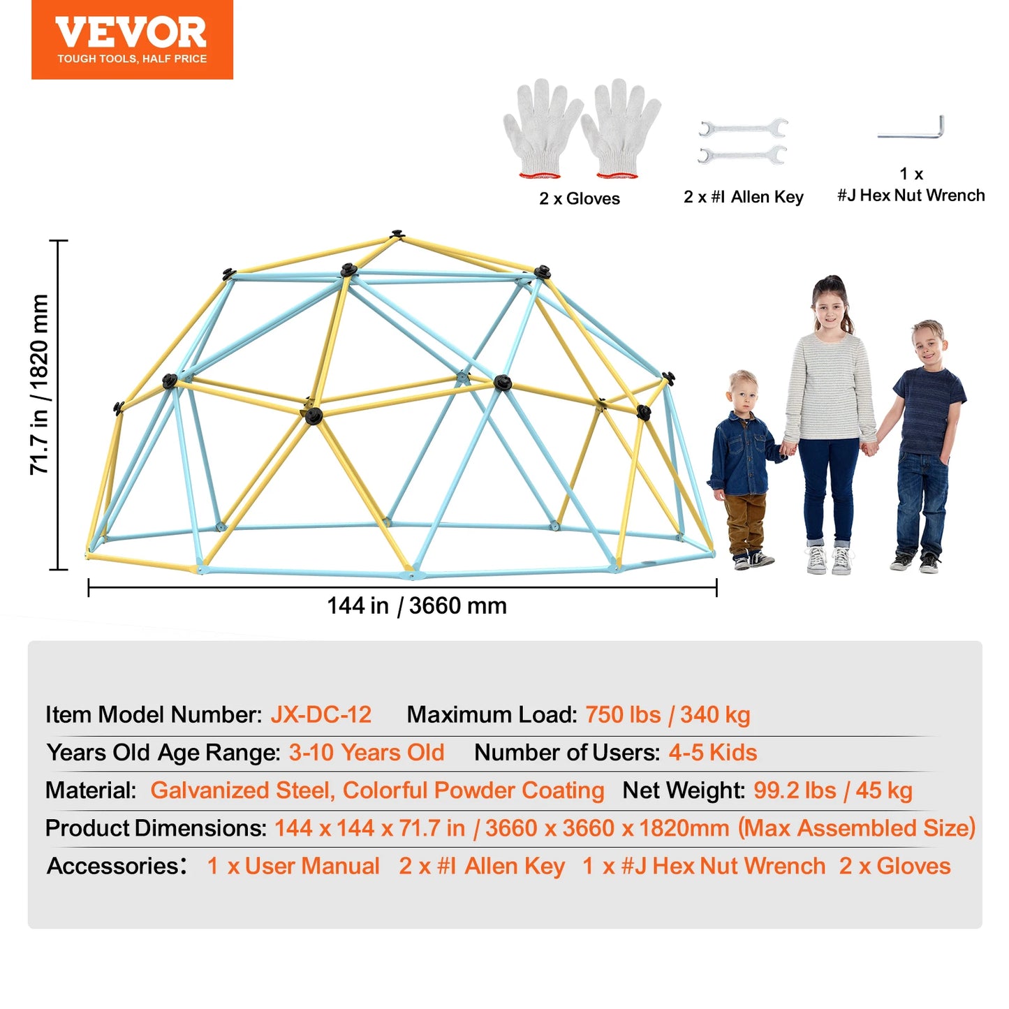 Climbing Dome for Kids with Swing and Hammock – 6/8/10/12FT Outdoor Playground