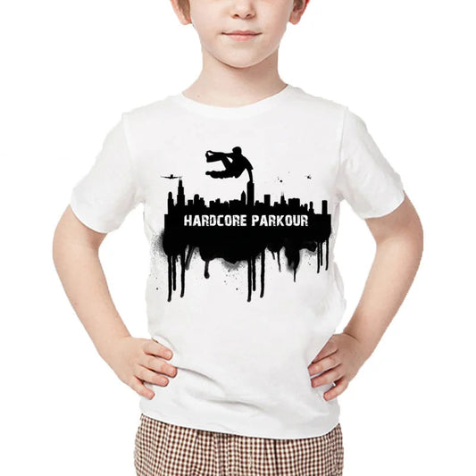Kids T Shirt 13 Different Prints Evolution Of Parkour Born To Jump Summer White T-shirts For Boys Girls Casual Tshirt