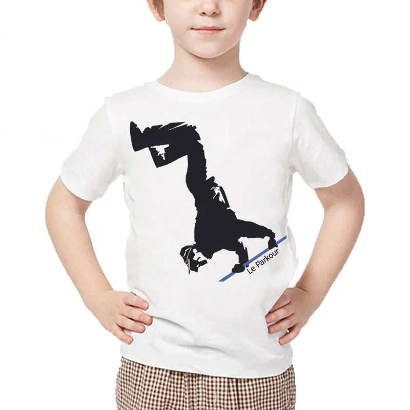 Kids T Shirt 13 Different Prints Evolution Of Parkour Born To Jump Summer White T-shirts For Boys Girls Casual Tshirt