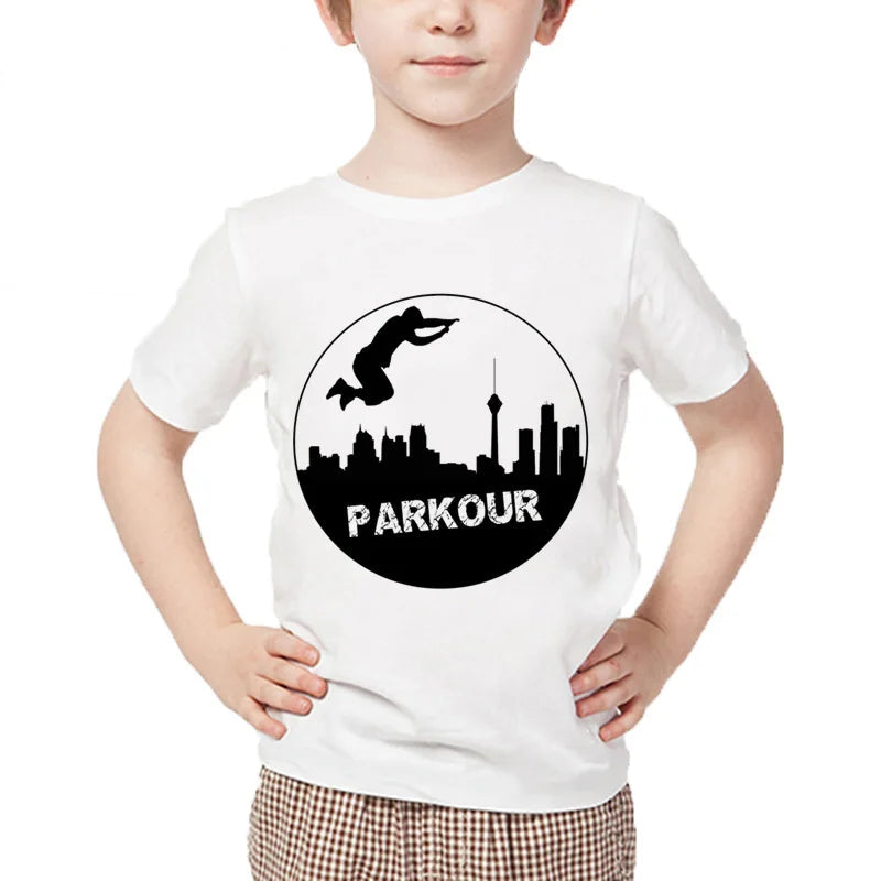 Kids T Shirt 13 Different Prints Evolution Of Parkour Born To Jump Summer White T-shirts For Boys Girls Casual Tshirt