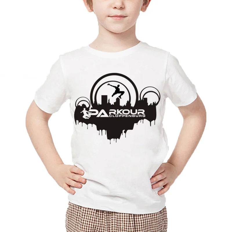 Kids T Shirt 13 Different Prints Evolution Of Parkour Born To Jump Summer White T-shirts For Boys Girls Casual Tshirt