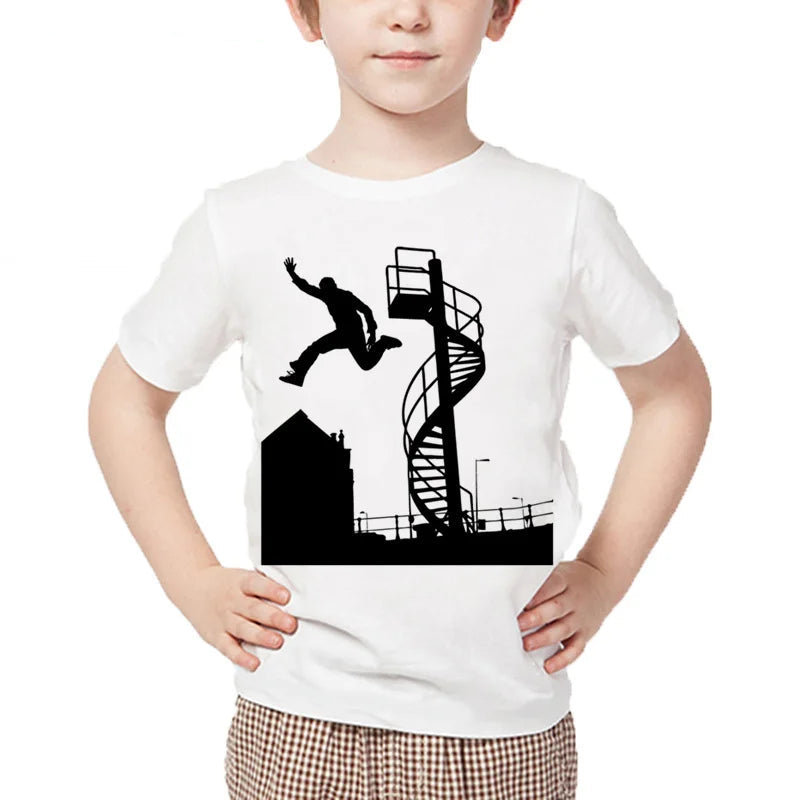 Kids T Shirt 13 Different Prints Evolution Of Parkour Born To Jump Summer White T-shirts For Boys Girls Casual Tshirt