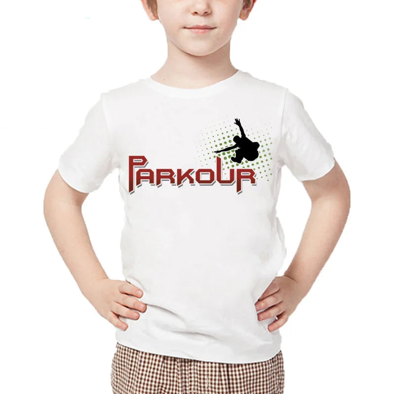 Kids T Shirt 13 Different Prints Evolution Of Parkour Born To Jump Summer White T-shirts For Boys Girls Casual Tshirt