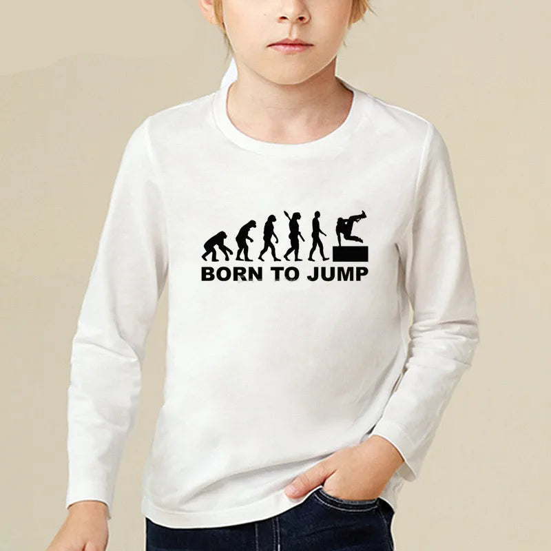Kids Long Sleeve T Shirt 13 Different Prints Evolution Of Parkour Born To Jump Summer White T-shirts For Boys Girls Casual Tshirt