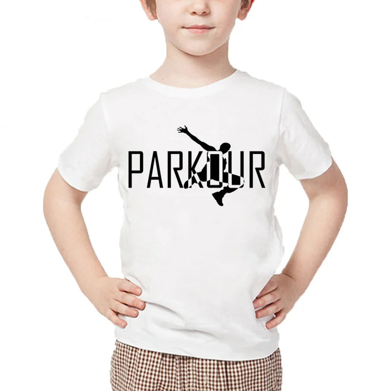 Kids T Shirt 13 Different Prints Evolution Of Parkour Born To Jump Summer White T-shirts For Boys Girls Casual Tshirt