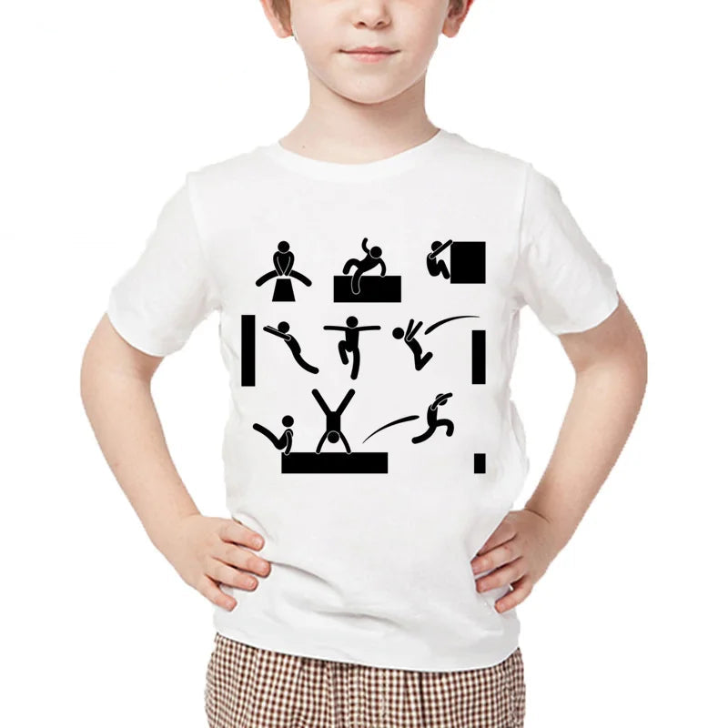 Kids T Shirt 13 Different Prints Evolution Of Parkour Born To Jump Summer White T-shirts For Boys Girls Casual Tshirt