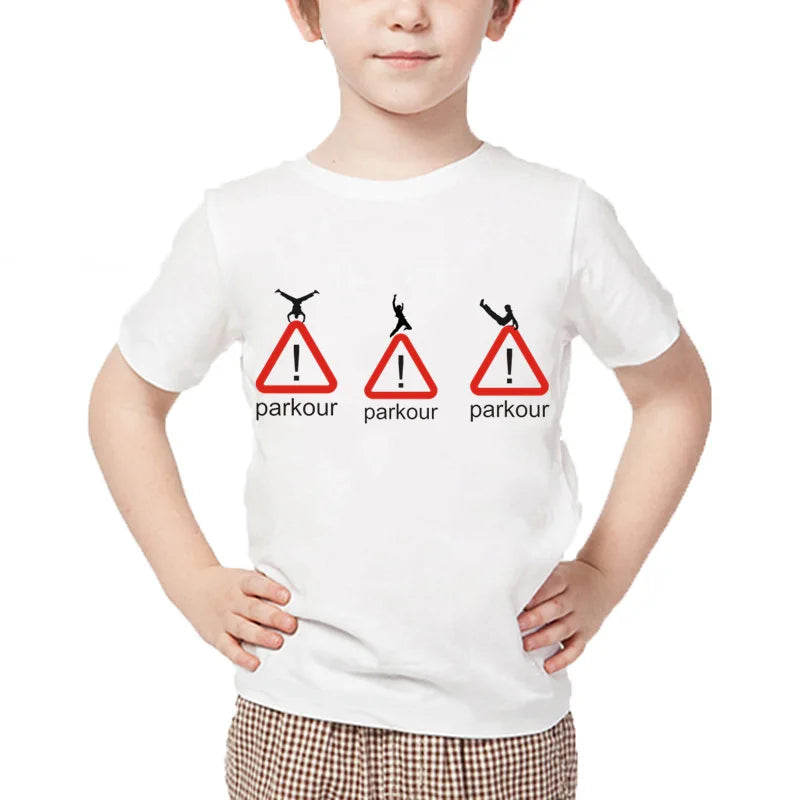Kids T Shirt 13 Different Prints Evolution Of Parkour Born To Jump Summer White T-shirts For Boys Girls Casual Tshirt
