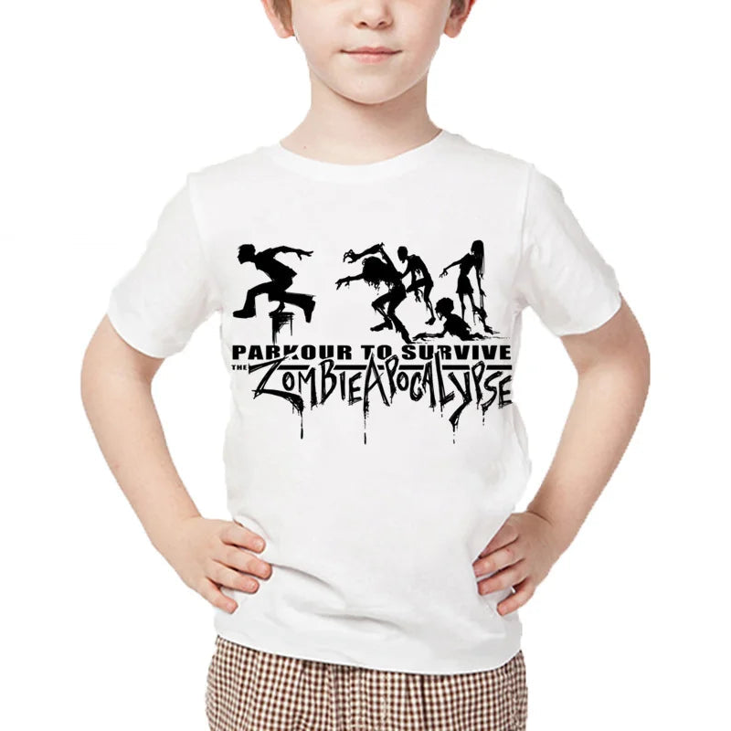 Kids T Shirt 13 Different Prints Evolution Of Parkour Born To Jump Summer White T-shirts For Boys Girls Casual Tshirt
