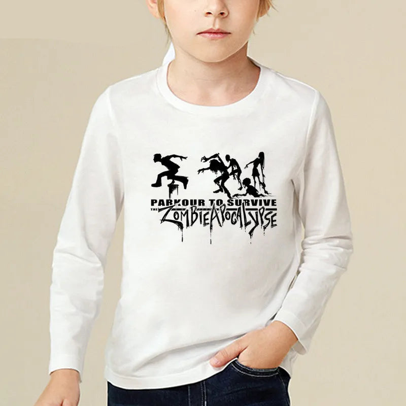 Kids Long Sleeve T Shirt 13 Different Prints Evolution Of Parkour Born To Jump Summer White T-shirts For Boys Girls Casual Tshirt