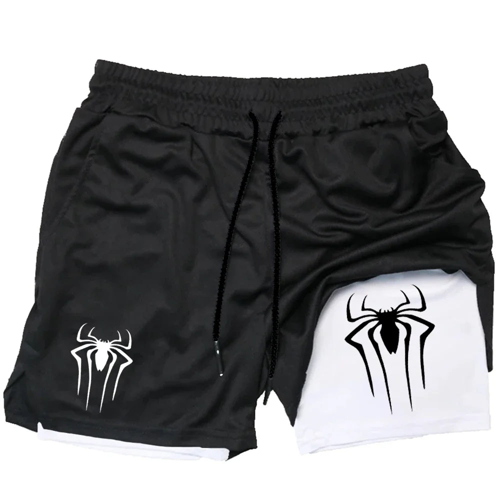 Men's 2-in-1 Compression Sports Shorts Spider Print – Performance and Style in Every Move