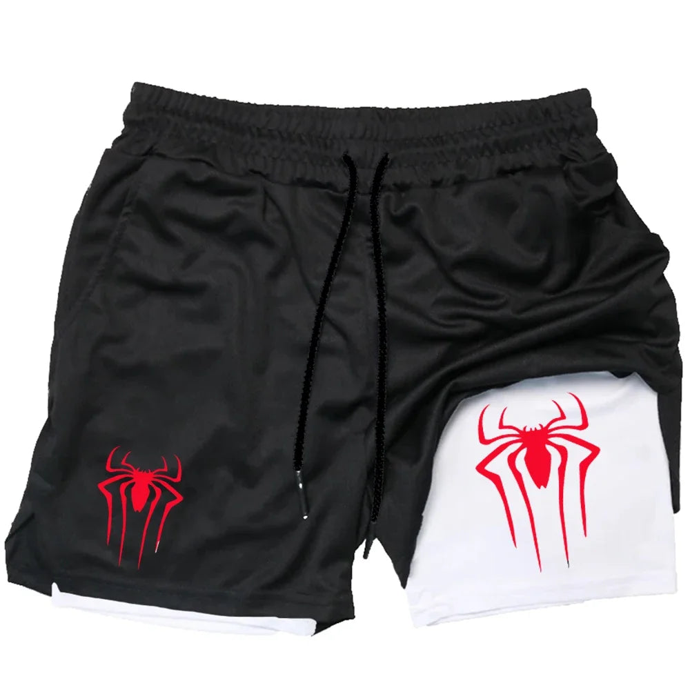 Men's 2-in-1 Compression Sports Shorts Spider Print – Performance and Style in Every Move
