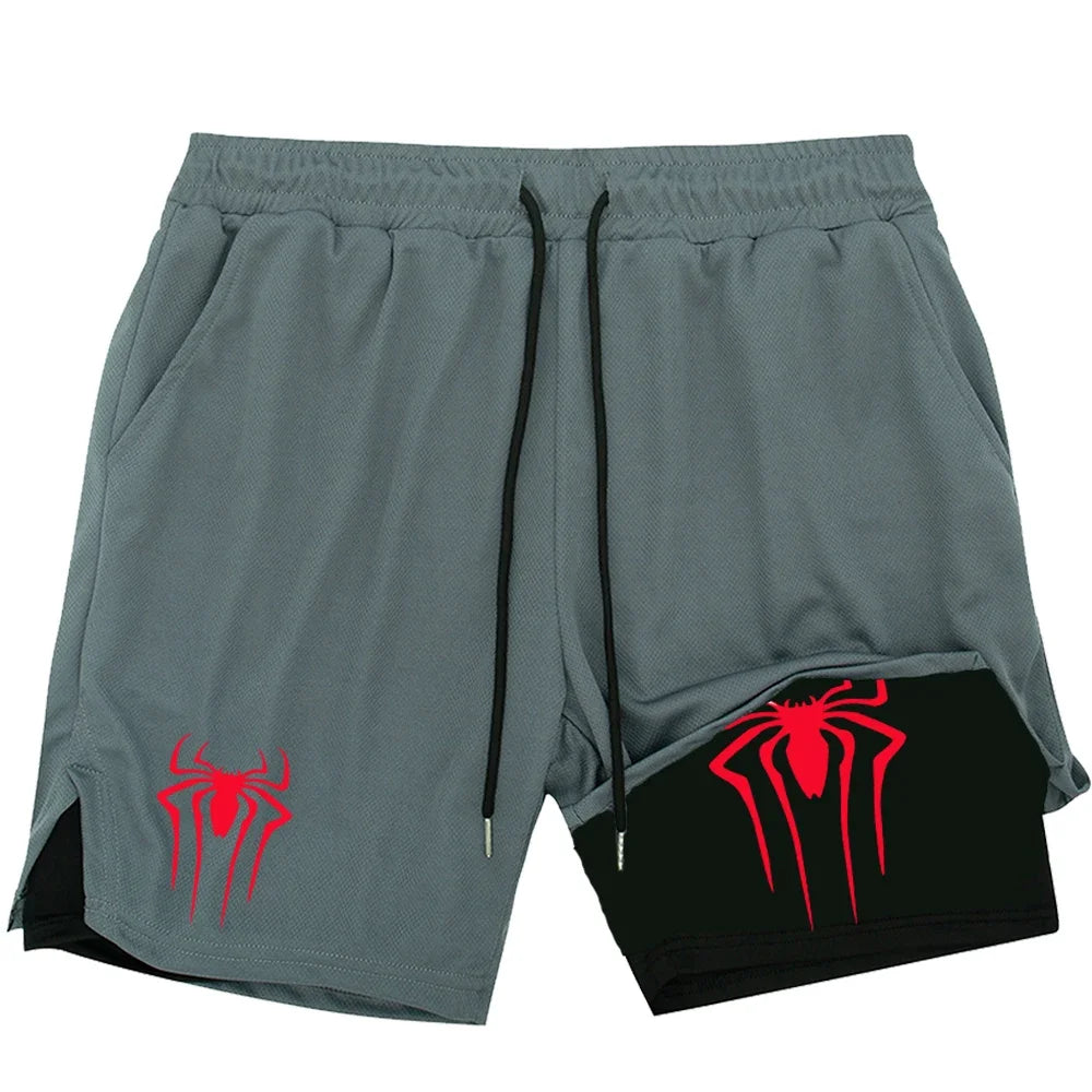 Men's 2-in-1 Compression Sports Shorts Spider Print – Performance and Style in Every Move