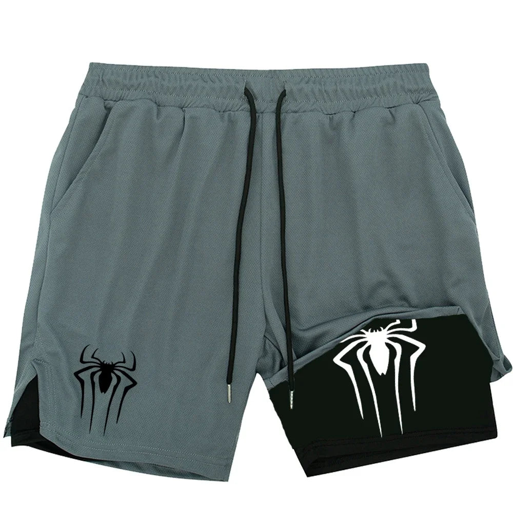 Men's 2-in-1 Compression Sports Shorts Spider Print – Performance and Style in Every Move