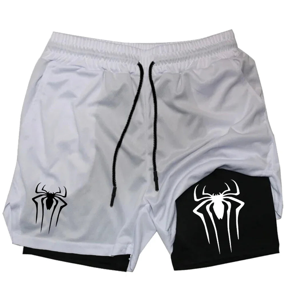 Men's 2-in-1 Compression Sports Shorts Spider Print – Performance and Style in Every Move