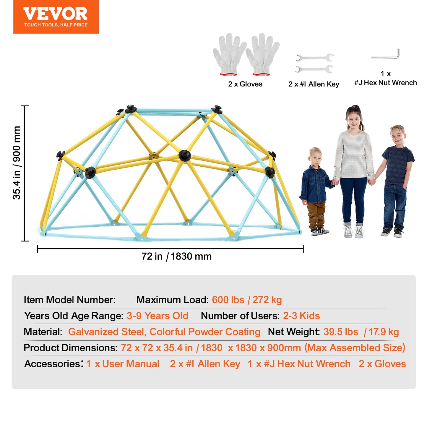 Climbing Dome for Kids with Swing and Hammock – 6/8/10/12FT Outdoor Playground