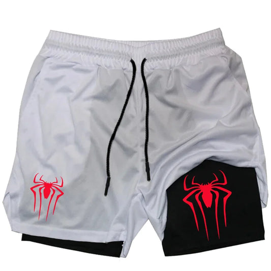 Men's 2-in-1 Compression Sports Shorts Spider Print – Performance and Style in Every Move